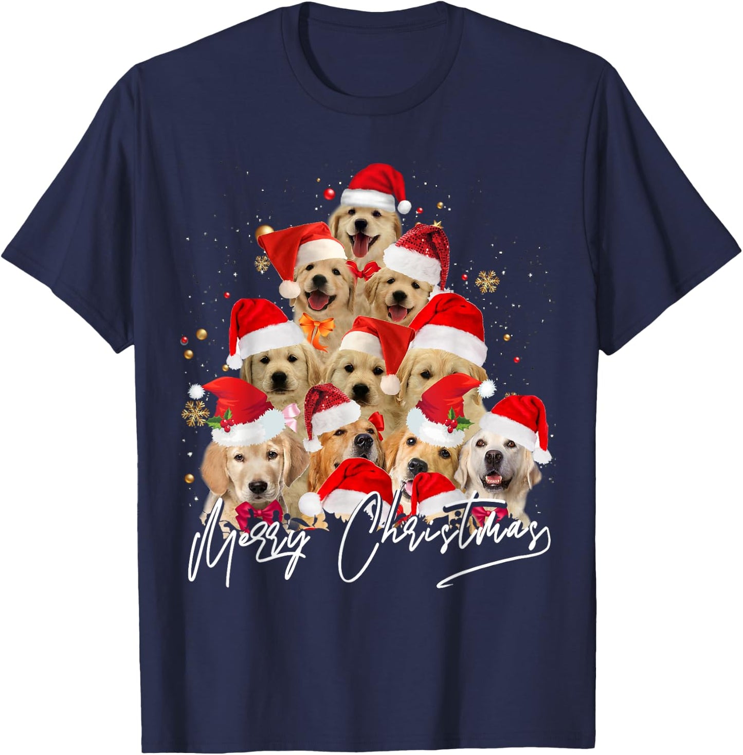 Golden Retriever Santa Hat Xmas Dogs Merry Christmas Graphic T-Shirt - T-Shirt | Navy