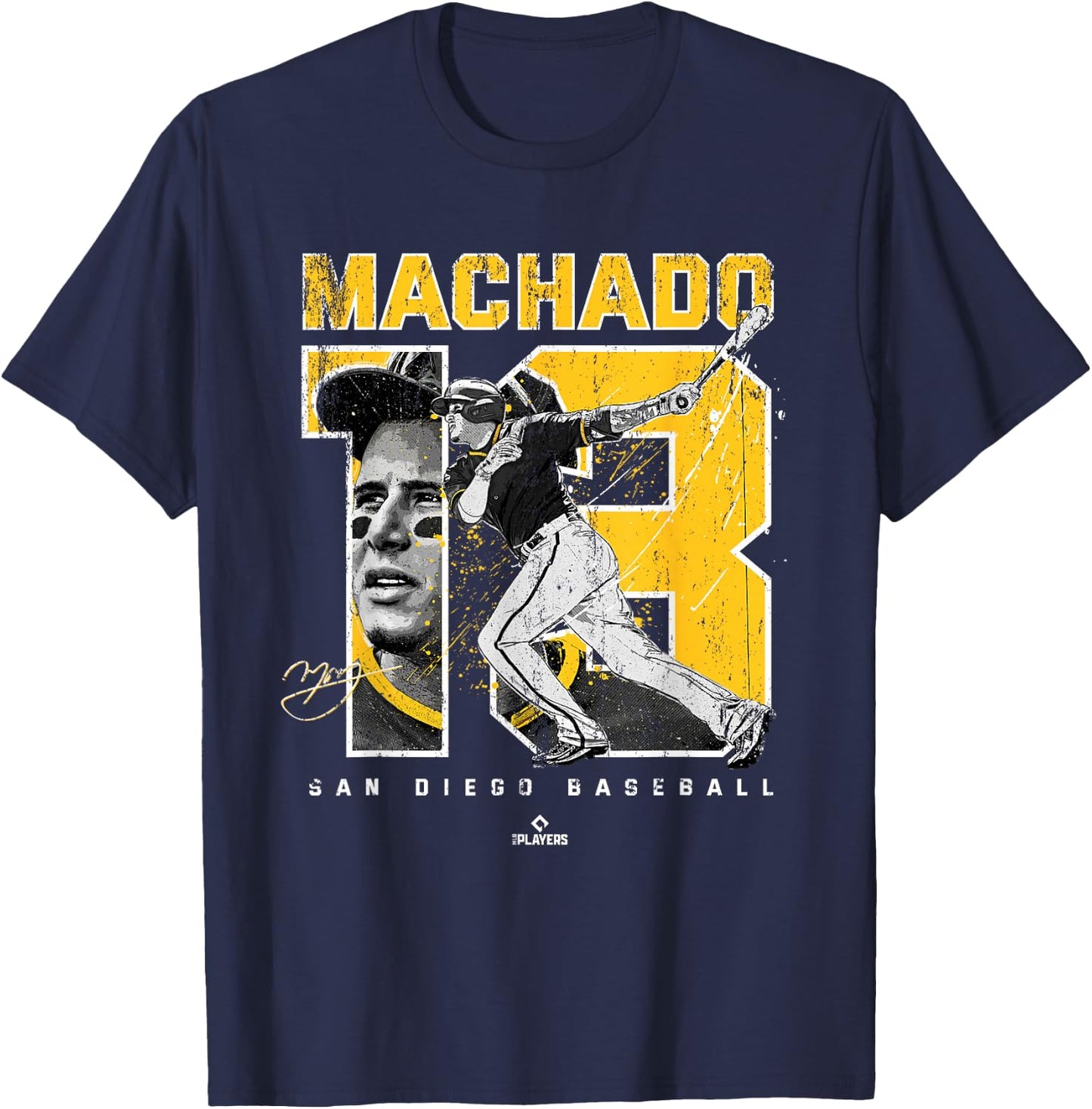 Number and Portrait Manny Machado San Diego MLBPA Small T-Shirt - T-Shirt | Navy