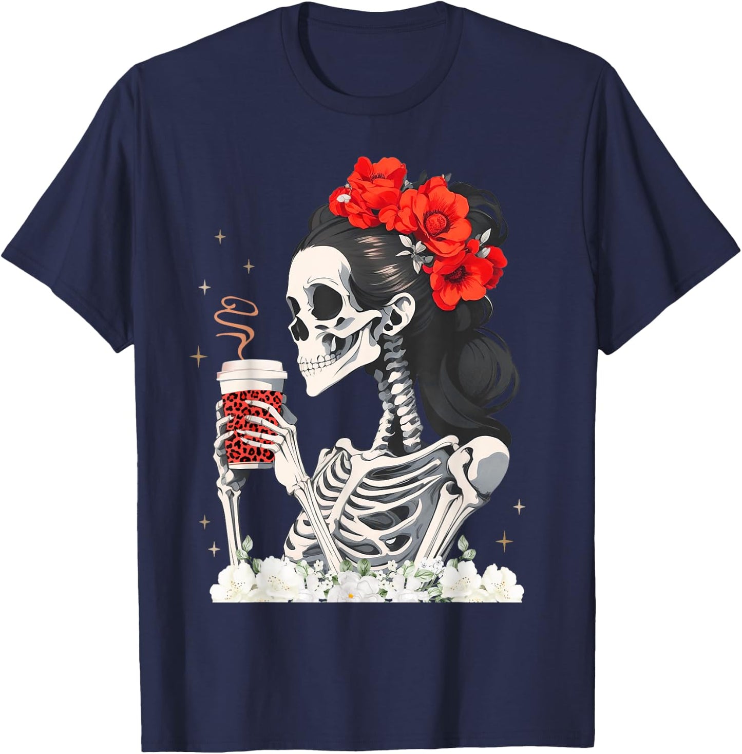 Skeleton Messy Bun Coffee Funny Costume Mom Women T-Shirt - T-Shirt | Navy