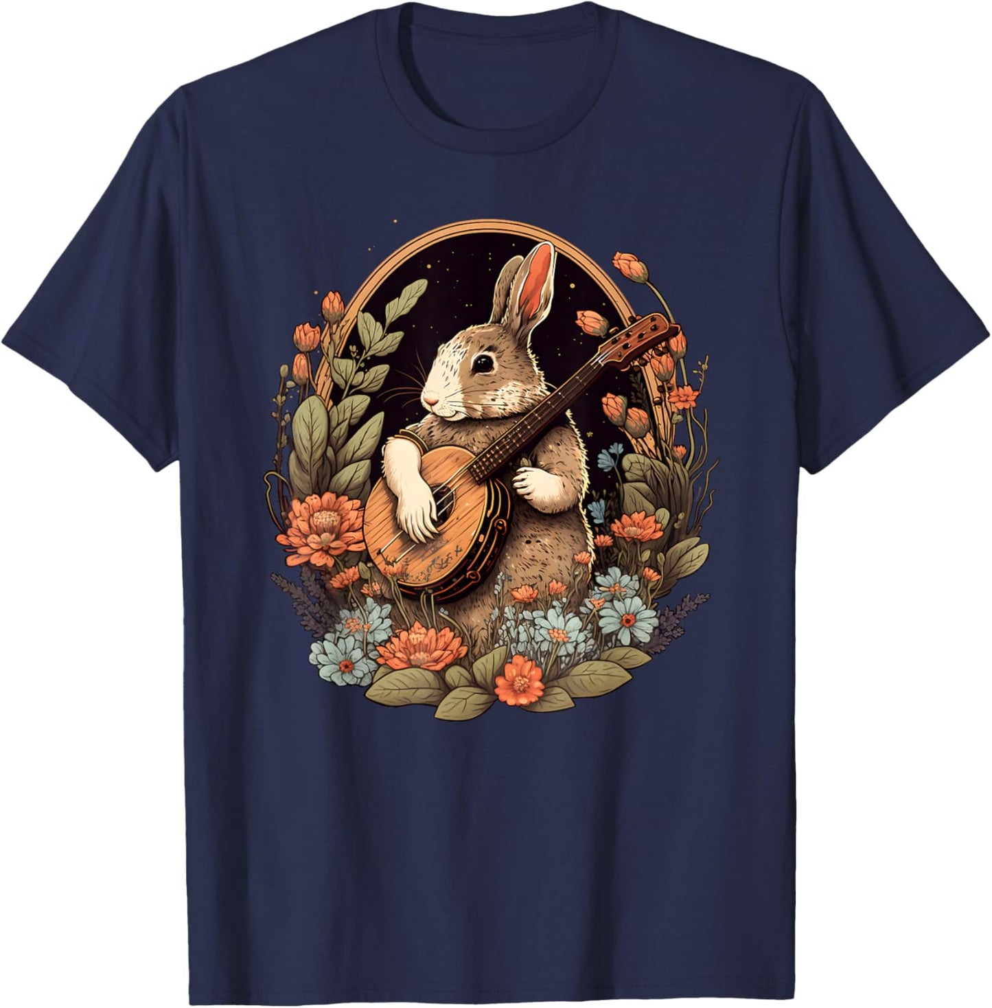 Funny Bunny Playing Banjo Guitar Music Rabbit Happy Easter T-Shirt - T-Shirt | Navy