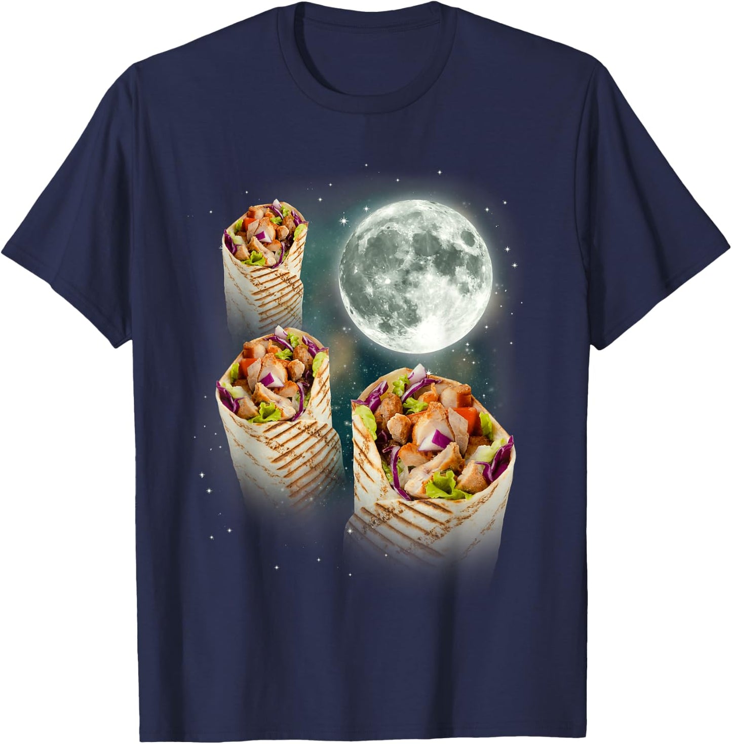 Three Burrito Moon | Weird Cursed Meme 3 Space Tortilla T-Shirt - T-Shirt | Navy