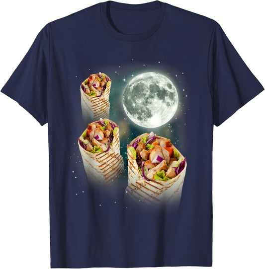 Three Burrito Moon | Weird Cursed Meme 3 Space Tortilla T-Shirt - T-Shirt | Navy