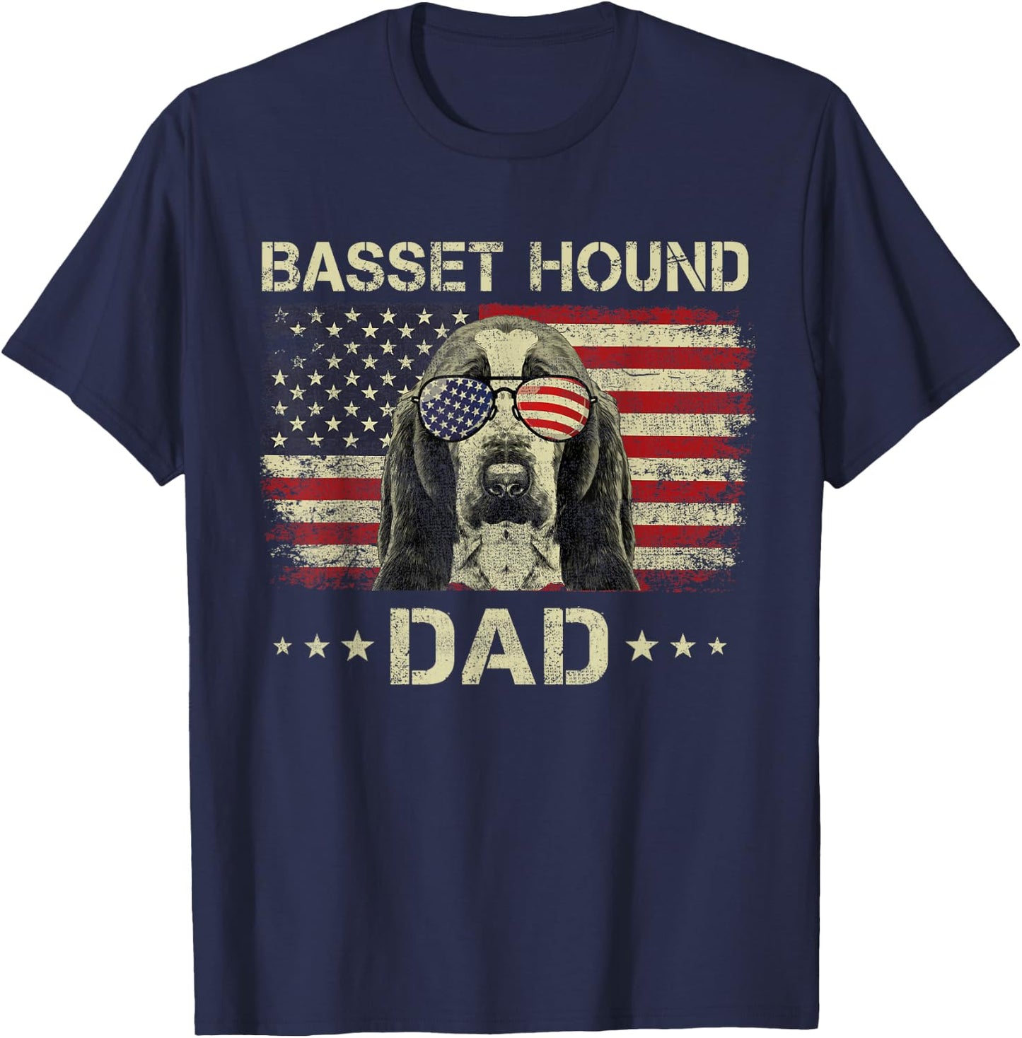 Basset Hound Dad Dog Lovers American Flag 4th Of July T-Shirt - T-Shirt | Navy