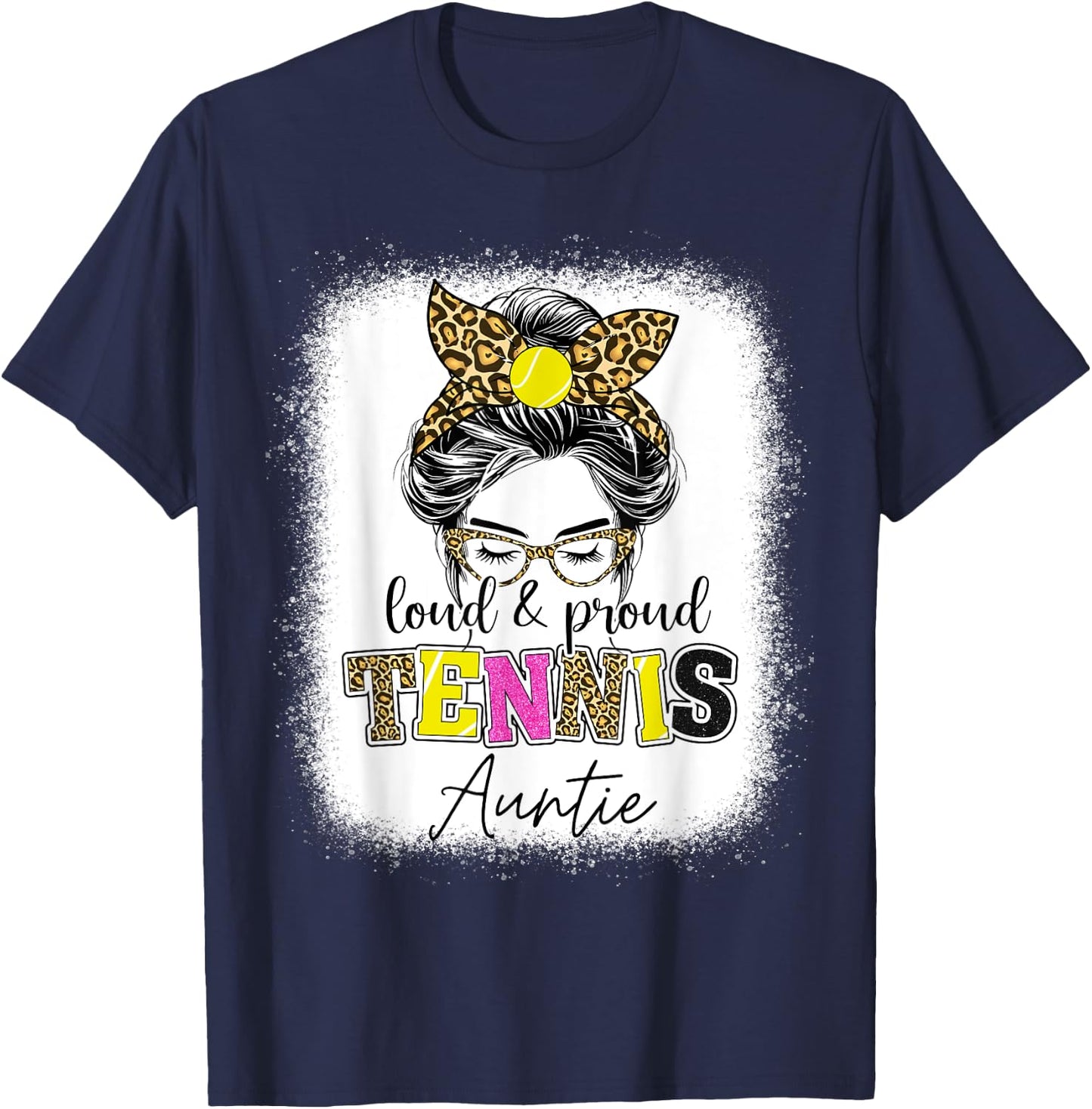Loud and proud tennis Auntie messy bun leopard women T-Shirt - T-Shirt | Navy