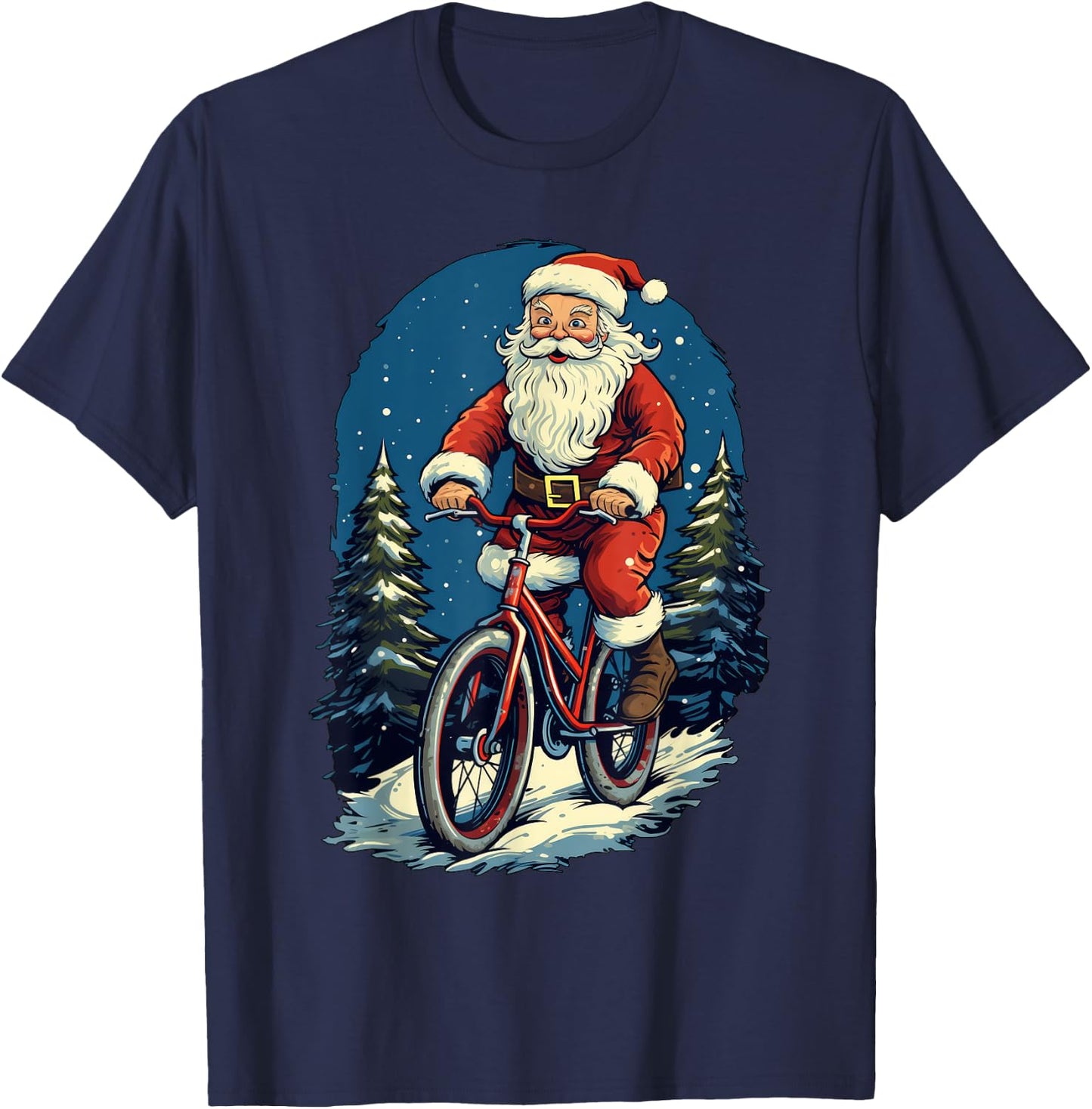 Santa Claus Riding Bicycle Cycling Biker Cyclist Xmas Party T-Shirt - T-Shirt | Navy