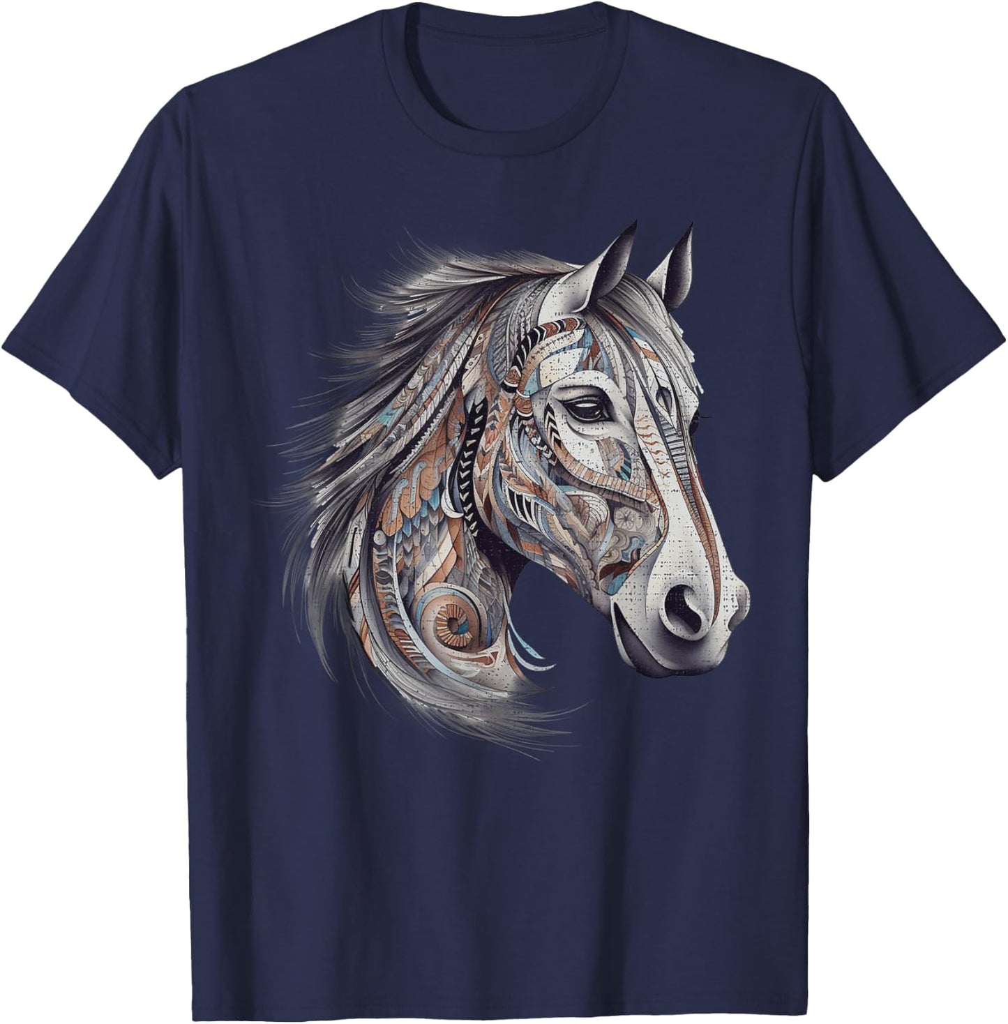 Horse Tribal Abstract Art Native American Geometric Horses T-Shirt - T-Shirt | Navy