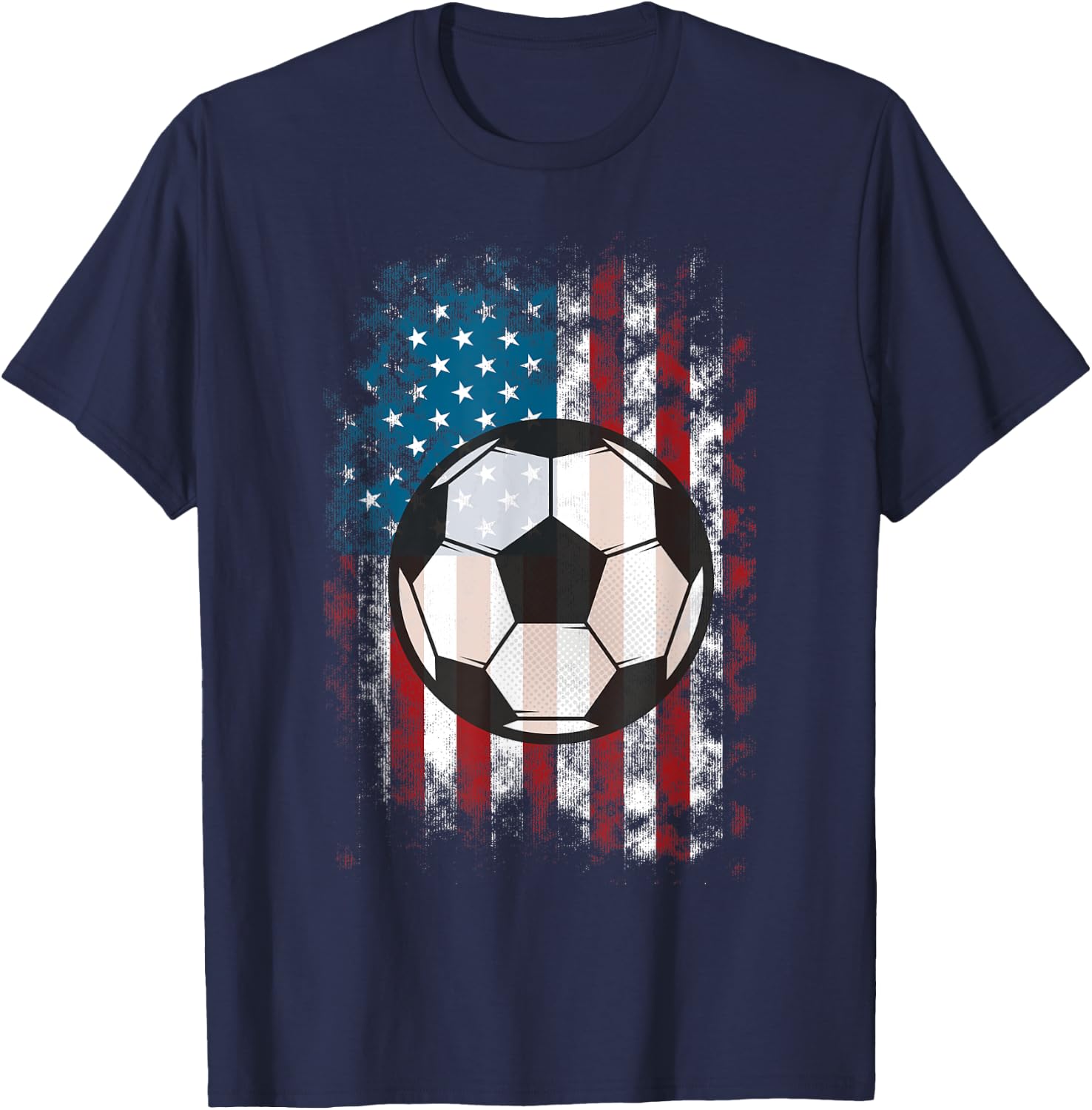 Soccer Ball American Flag USA for Soccer Lovers Women Kids Men T-Shirt - T-Shirt | Navy