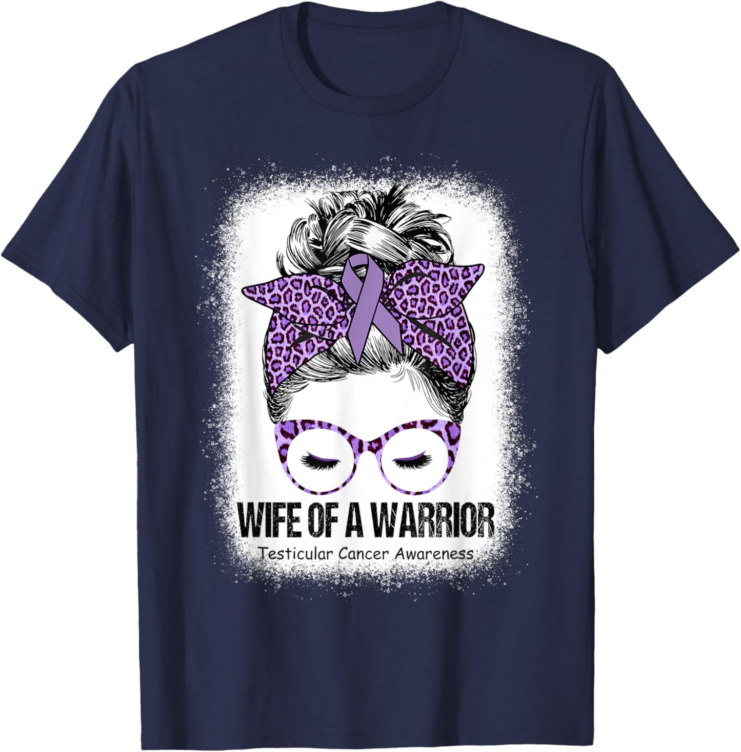 Wife of a Warrior Purple Ribbon Testicular Cancer Awareness T-Shirt - T-Shirt | Navy