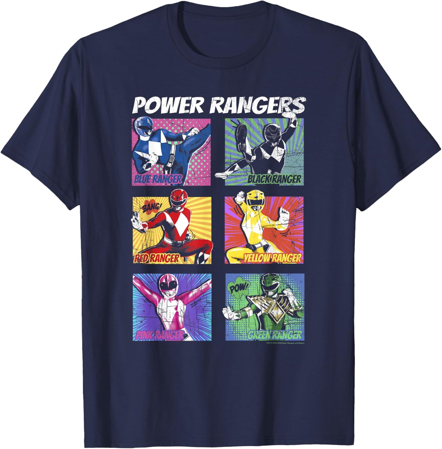 Power Rangers Group Shot Color Pop Boxed Up Comic Style T-Shirt - T-Shirt | Navy