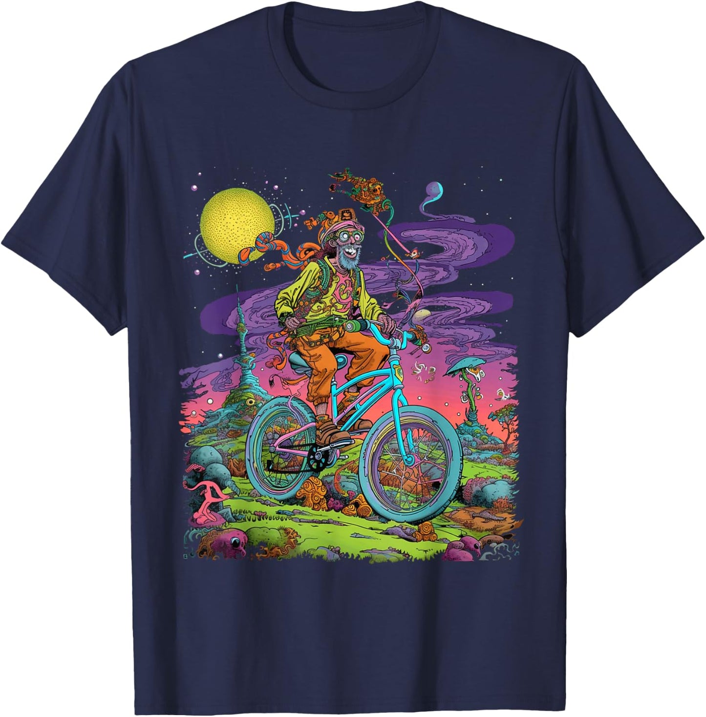 Bicycle Day Hofmann Trip | Psychedelic Comic Style Hippie T-Shirt - T-Shirt | Navy