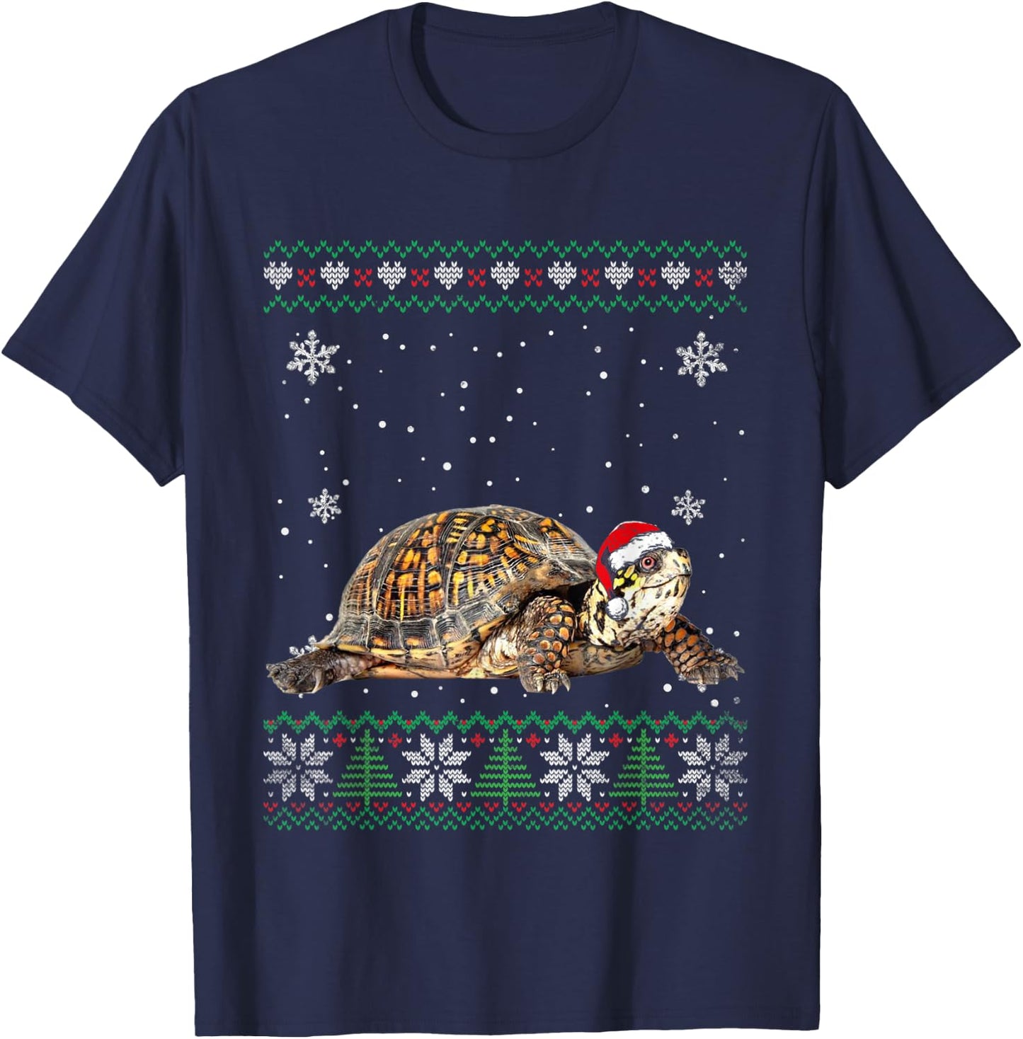 Santa Turtle Ugly Sweater Animals Christmas Pajama T-Shirt - T-Shirt | Navy