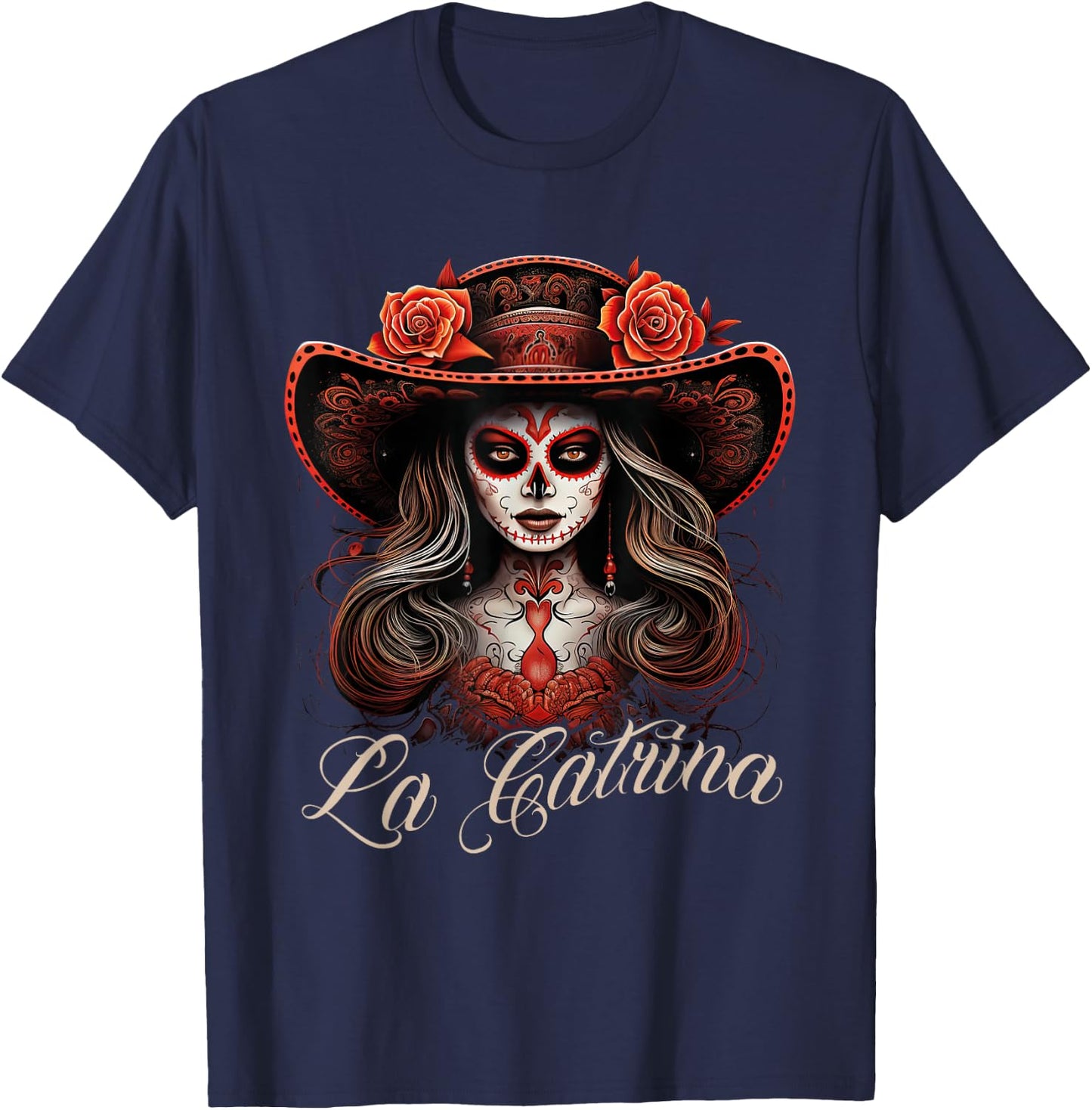 La Catrina Dress Stylish Day of the Dead Costume La Catrina T-Shirt - T-Shirt | Navy