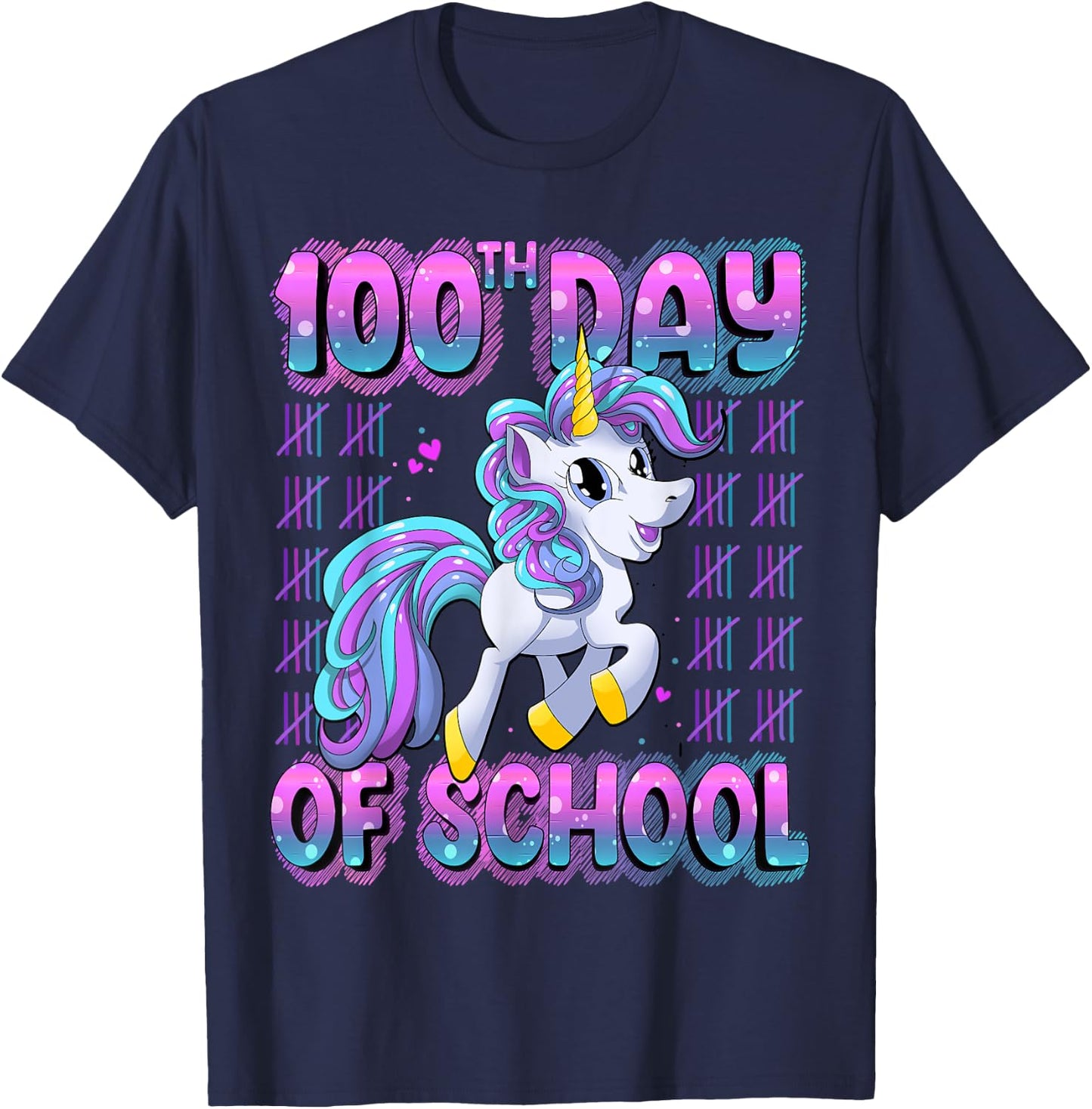 100 Days Of School Shirt Unicorn 100 Days Smarter 100th Day T-Shirt - T-Shirt | Navy