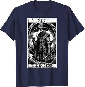 Tarot Card Plague Medical Doctor Magic Occult White on Black T-Shirt - T-Shirt | Navy