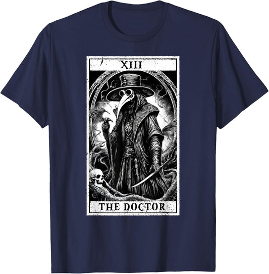 Tarot Card Plague Medical Doctor Magic Occult White on Black T-Shirt - T-Shirt | Navy