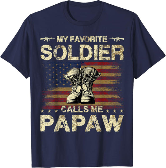 My Favorite Soldier Calls Me Papaw | Proud Army Papaw T-Shirt - T-Shirt | Navy