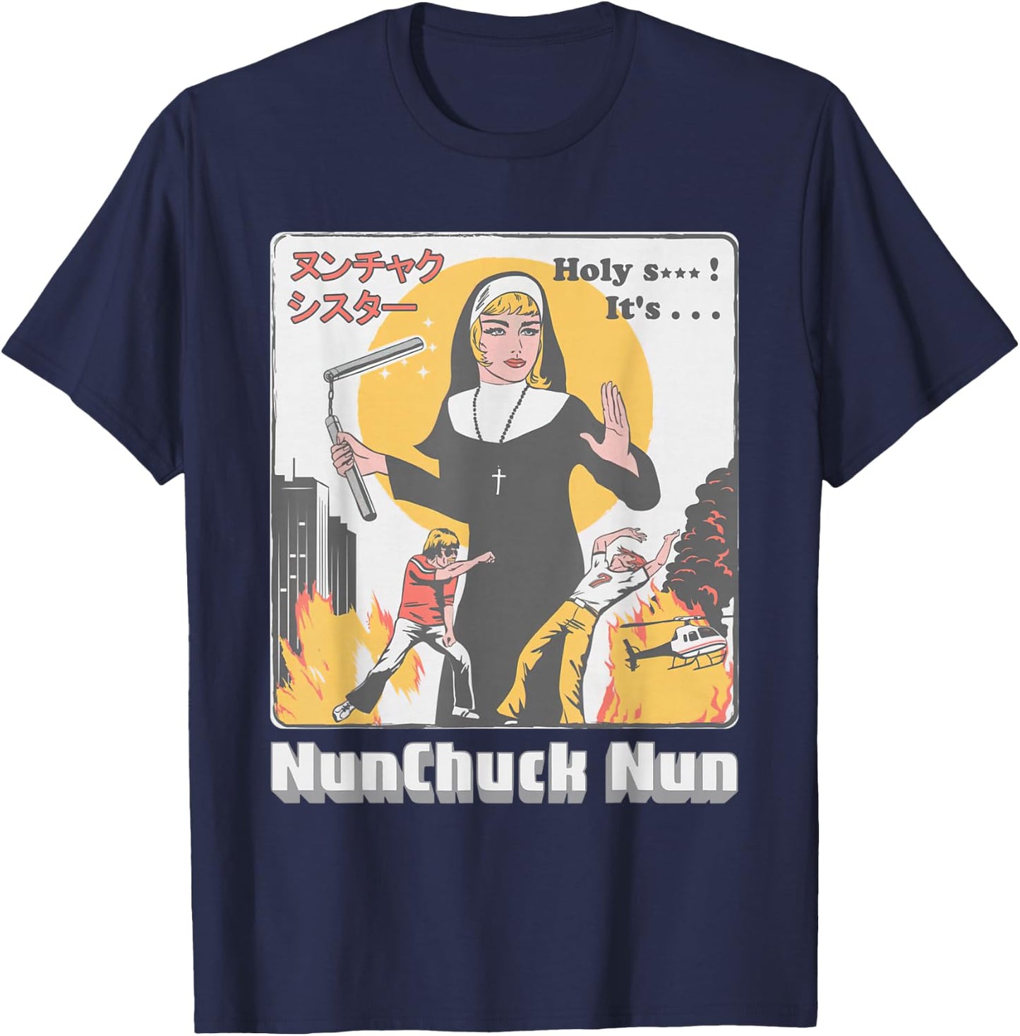 Nunchuck Nun Kungfu T-Shirt - T-Shirt | Navy