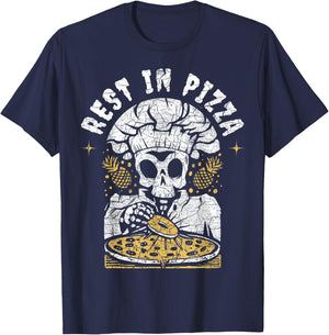 Rest In Pizza Funny Skeleton Halloween T-Shirt - T-Shirt | Navy