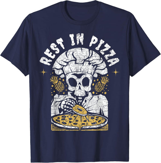 Rest In Pizza Funny Skeleton Halloween T-Shirt - T-Shirt | Navy