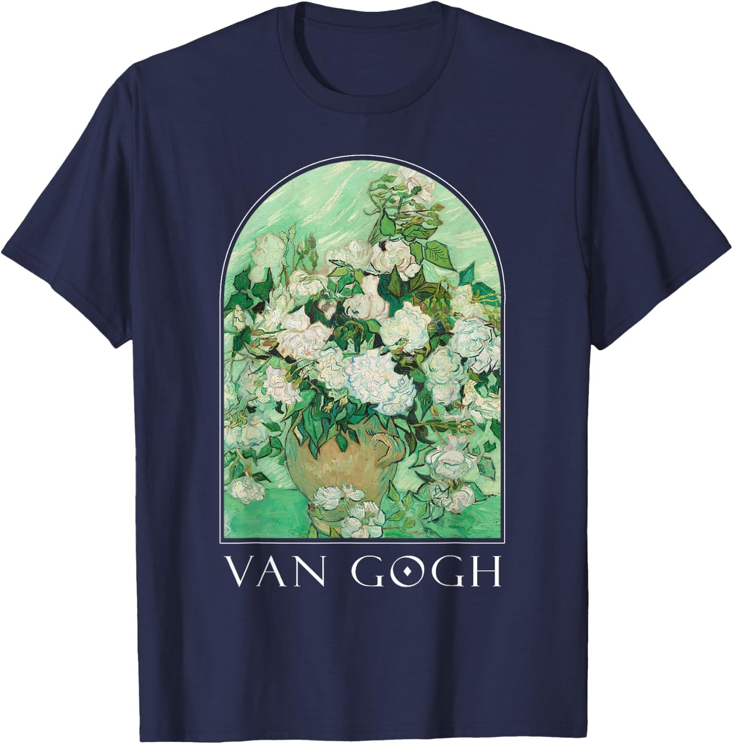 Van Gogh Vase with Pink Roses Classic Art Vintage Aesthetic T-Shirt - T-Shirt | Navy