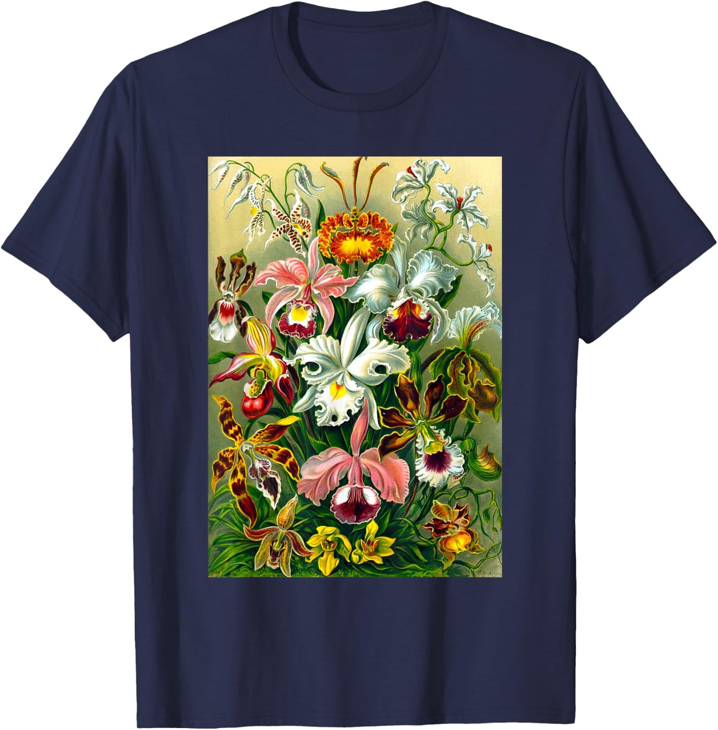 Ernst Haeckel Vintage Biological Botanical Orchid Art T-Shirt - T-Shirt | Navy