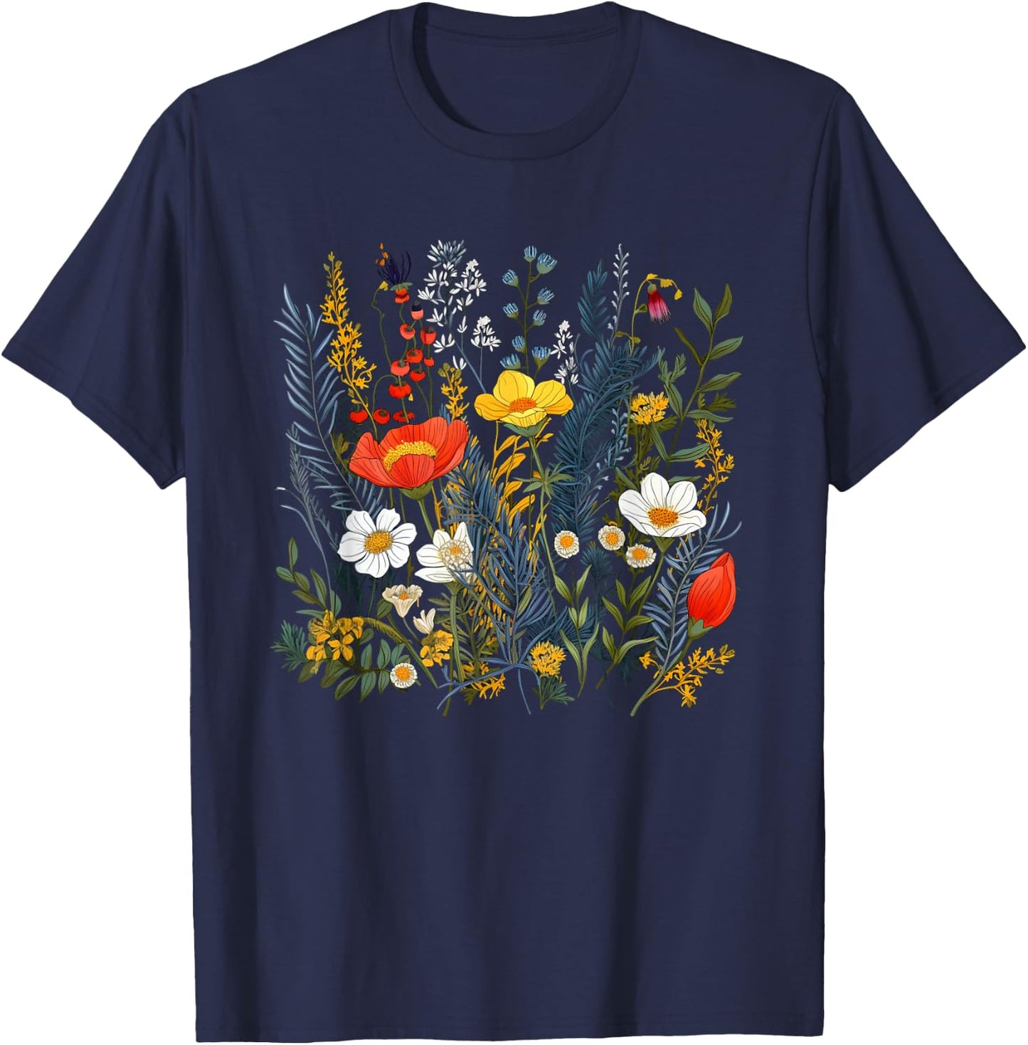 Summery colorful wild Flower for Flowers and Herbs Lovers T-Shirt - T-Shirt | Navy
