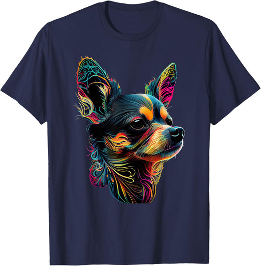 Chihuahua Dog Lover Designs -Adults Multicolor Graphic Small Chihuahua Pop Art Design T-Shirt - T-Shirt | Navy