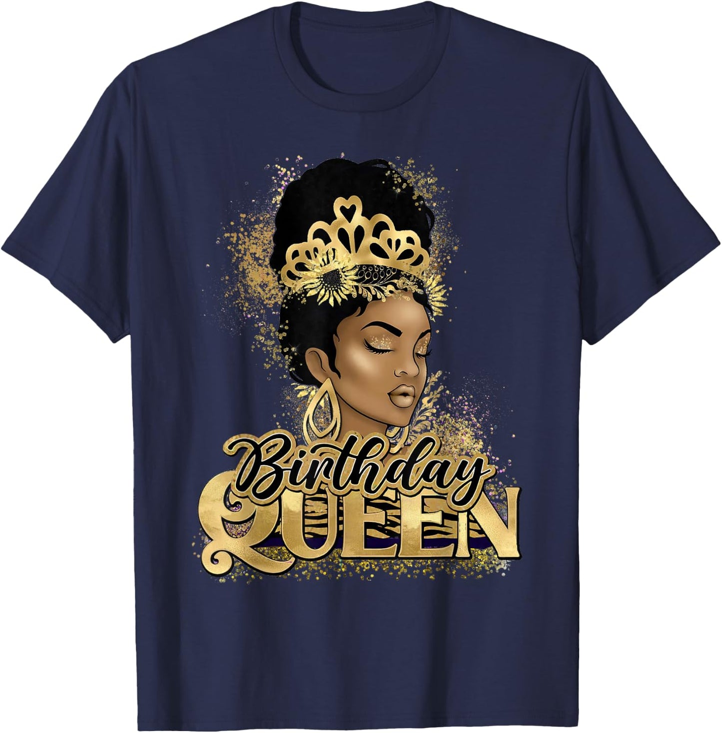 Birthday Queen African American Black Woman T-Shirt - T-Shirt | Navy