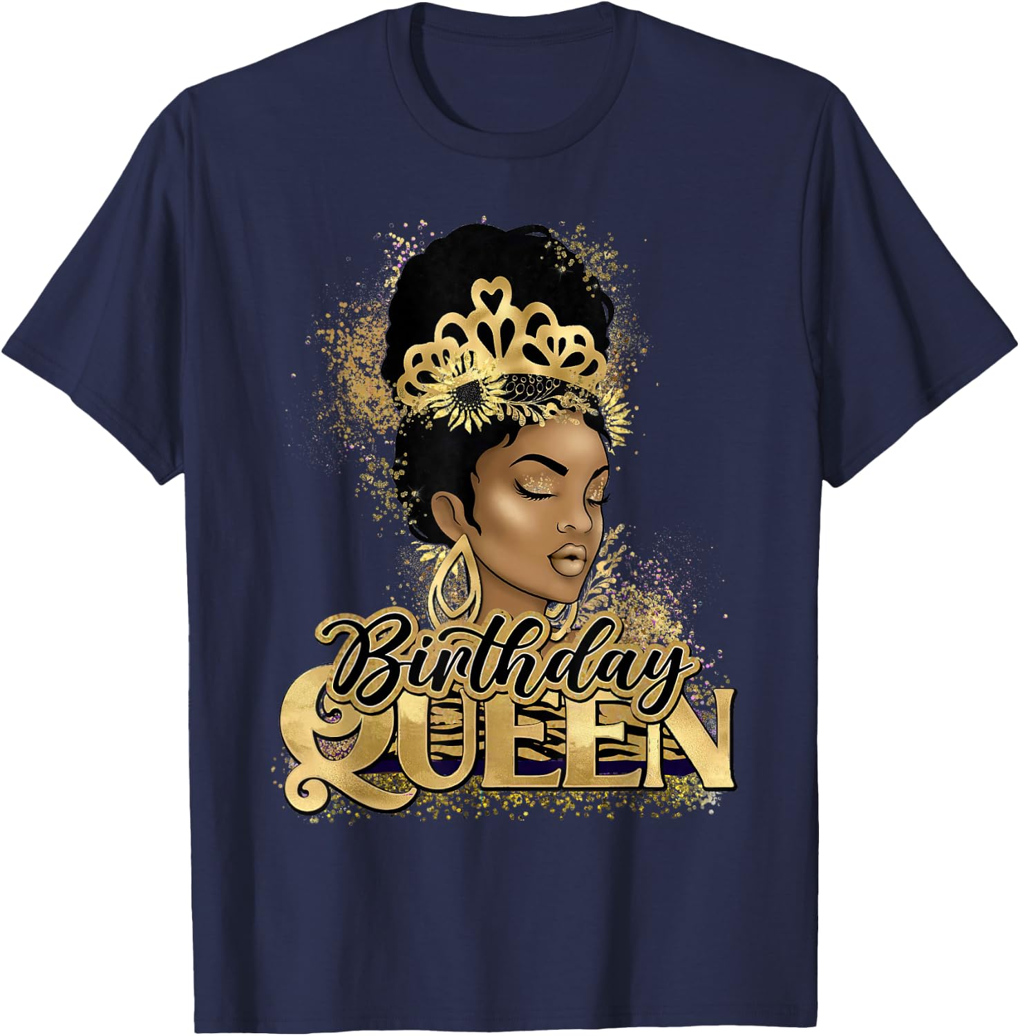 Birthday Queen African American Black Woman T-Shirt - T-Shirt | Navy