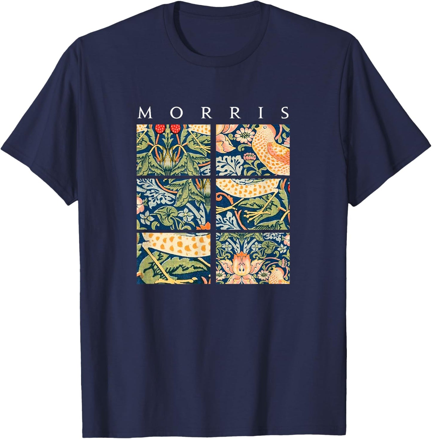 Strawberry Thief William Morris Arts and Craft Style Pattern T-Shirt - T-Shirt | Navy