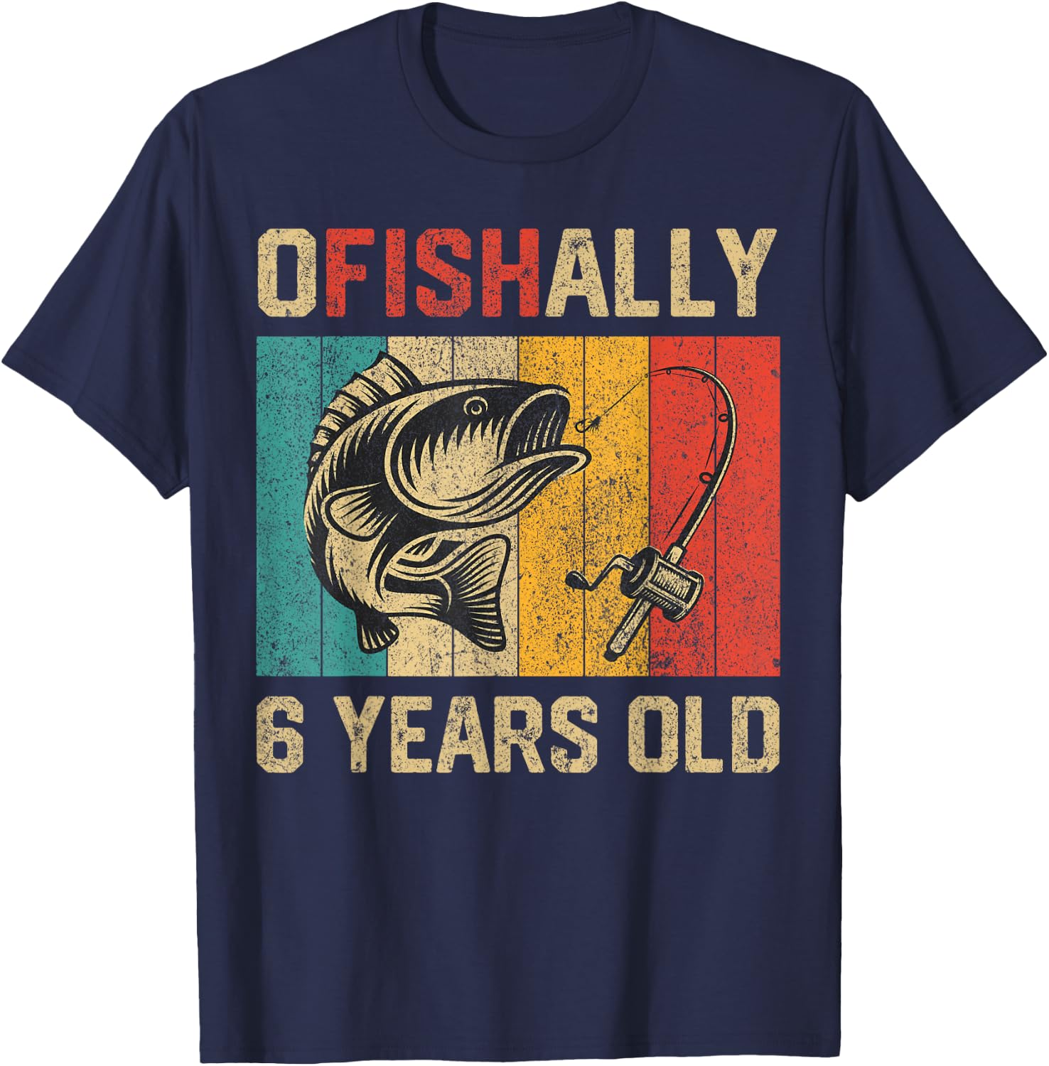 Ofishally 6 Years Old Funny Fishing Birthday Fisherman T-Shirt - T-Shirt | Navy