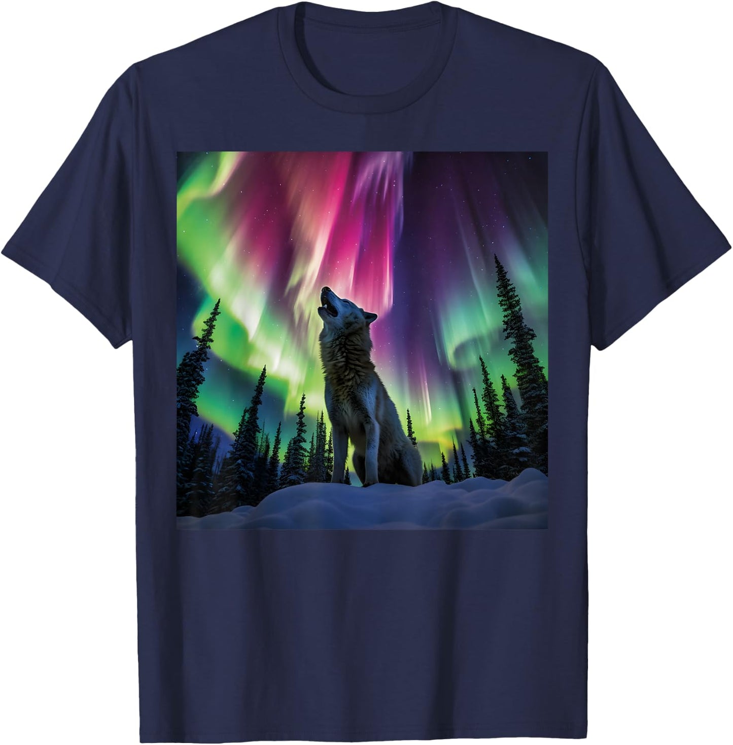 Alaska Aurora Borealis Howling Wolf Aesthetic Photo Souvenir T-Shirt - T-Shirt | Navy