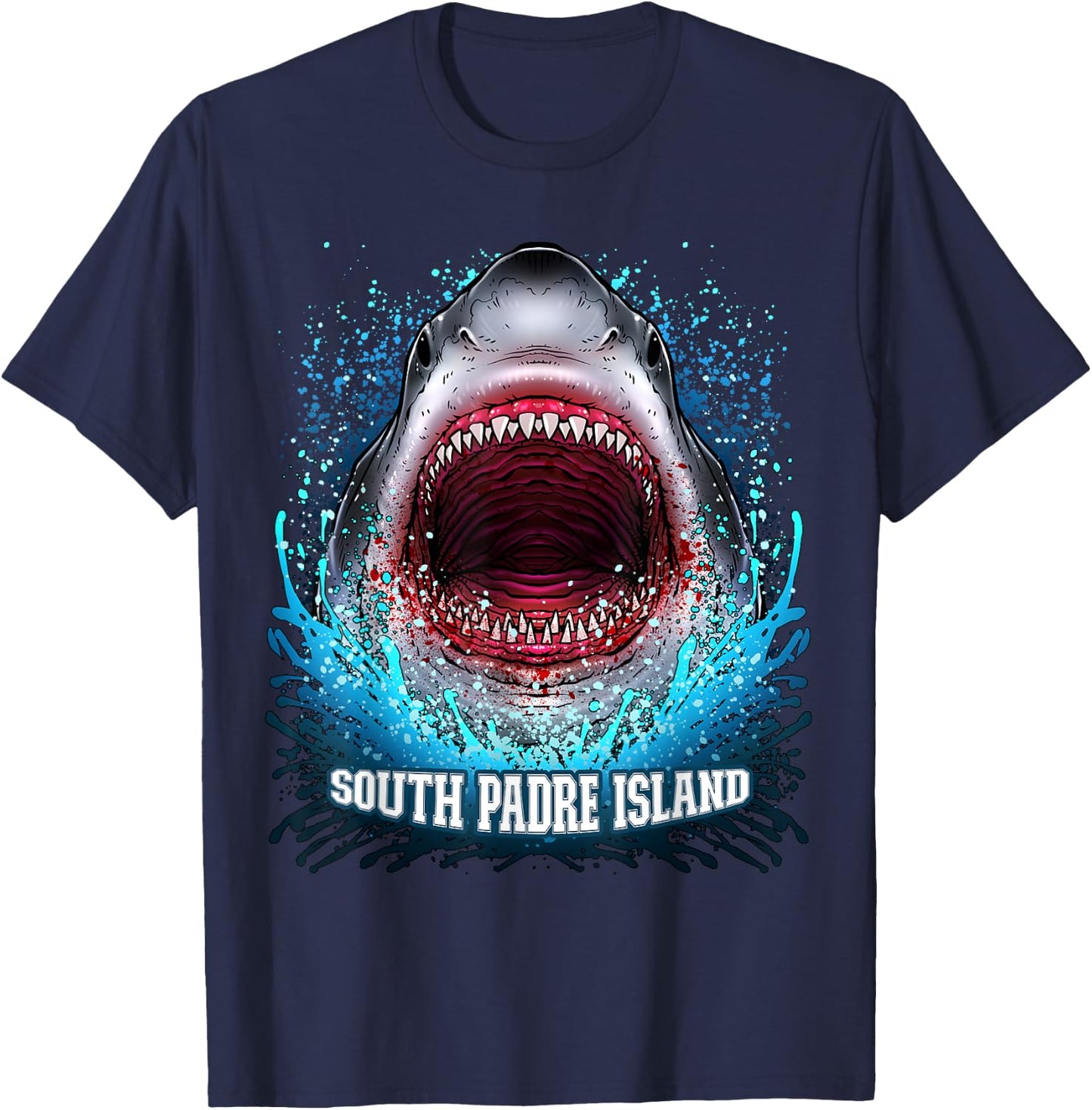 South Padre Island Texas Vacation Great White Shark Beach T-Shirt - T-Shirt | Navy