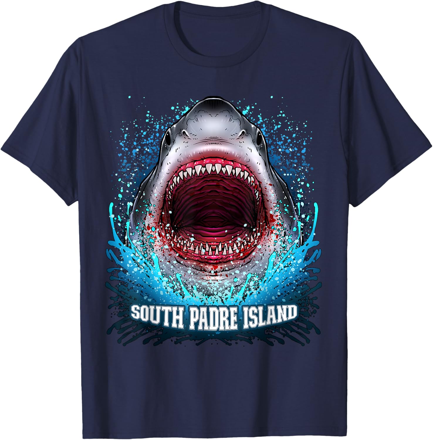 South Padre Island Texas Vacation Great White Shark Beach T-Shirt - T-Shirt | Navy