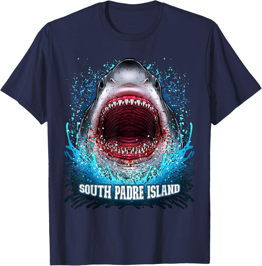 South Padre Island Texas Vacation Great White Shark Beach T-Shirt - T-Shirt | Navy