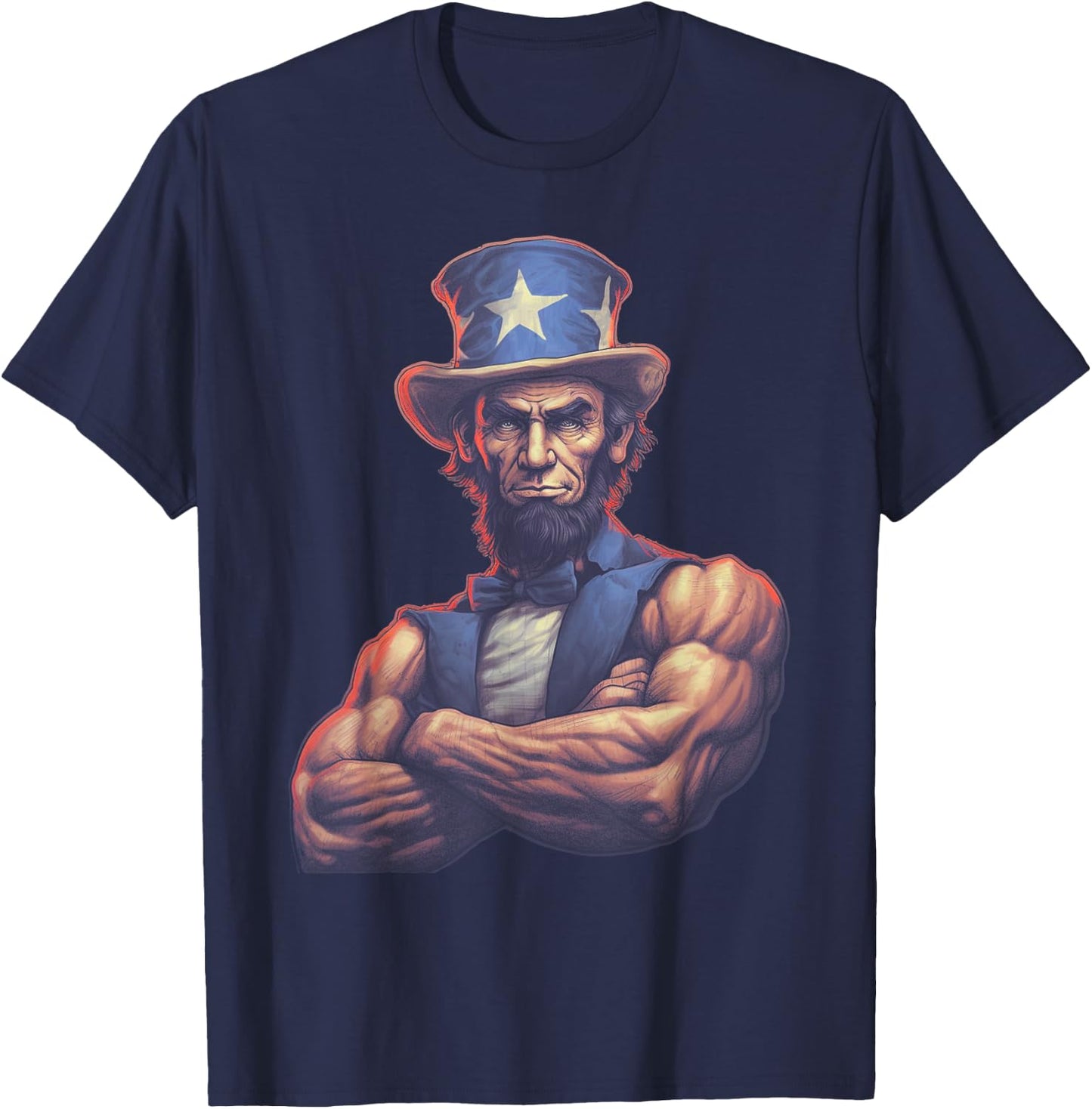 USA 4th Of July, Abraham Lincoln Funny Workout Muscles T-Shirt - T-Shirt | Navy