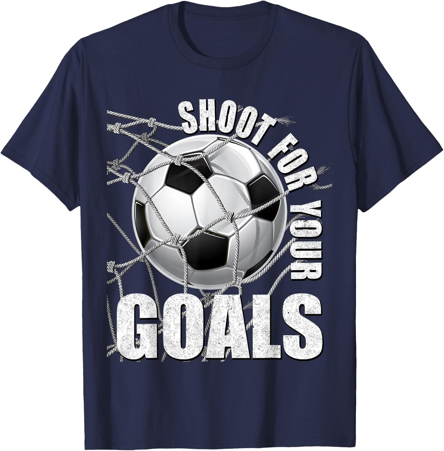 Shoot for Your Goals Kids Soccer Themed Motivational Teacher T-Shirt - T-Shirt | Navy