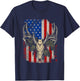 Deer Hunting Skull Whitetail Buck American Flag Vintage T-Shirt - T-Shirt | Navy
