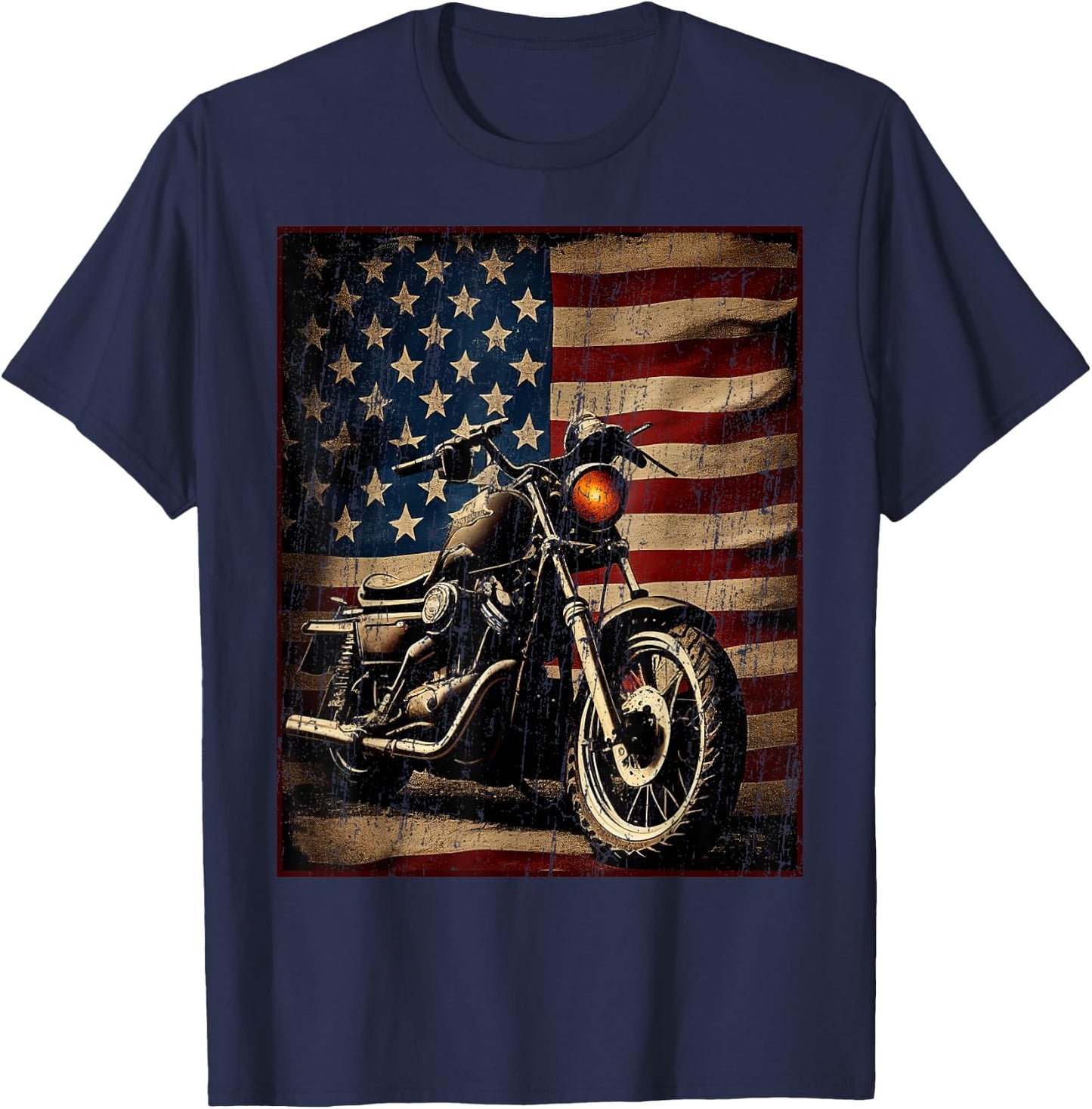Motorcycle USA Flag Retro Biker T-Shirt - T-Shirt | Navy