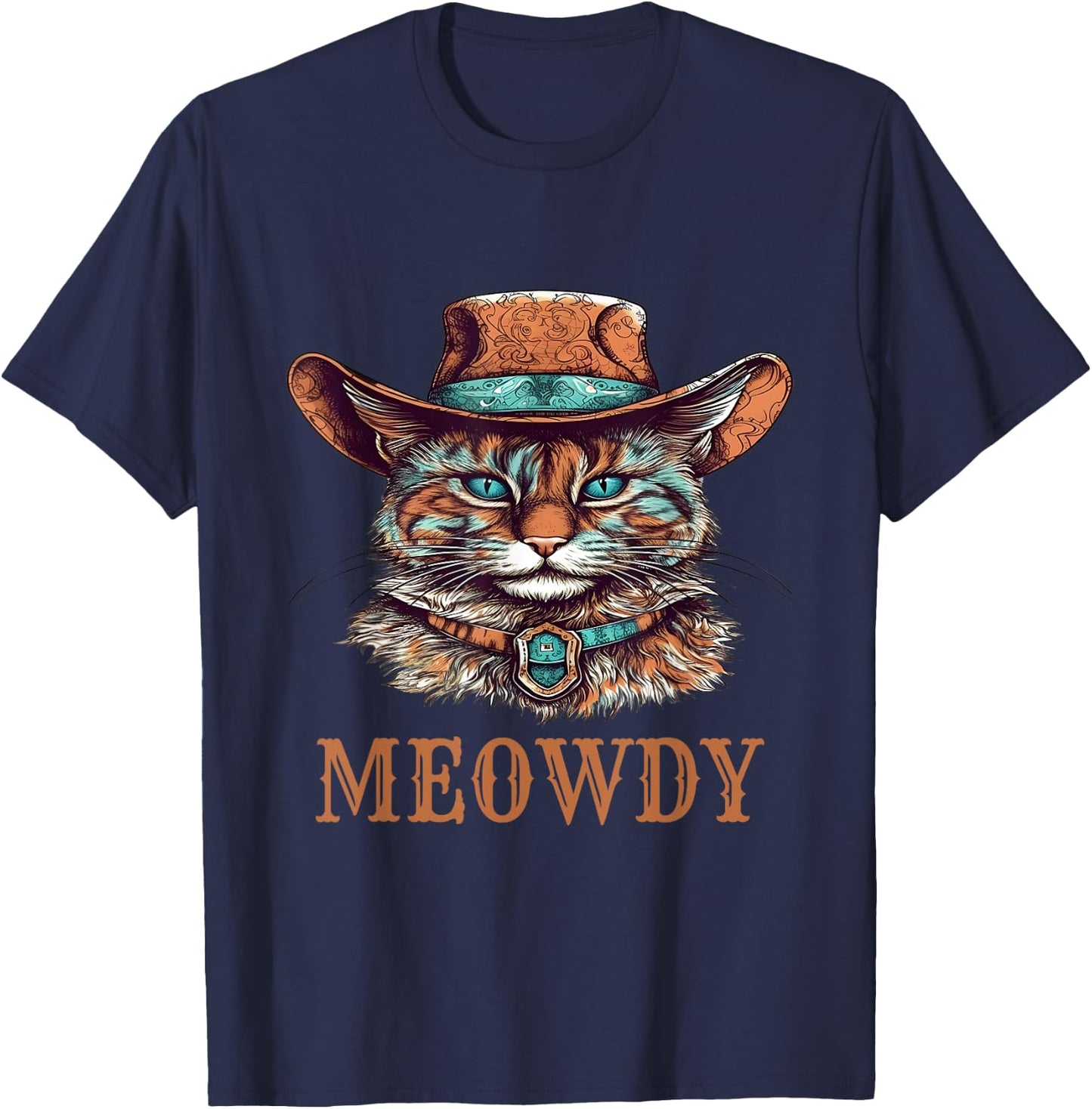 Funny Cat Graphic Howdy Western Cowboy Cowgirl Meowdy Cat T-Shirt - T-Shirt | Navy