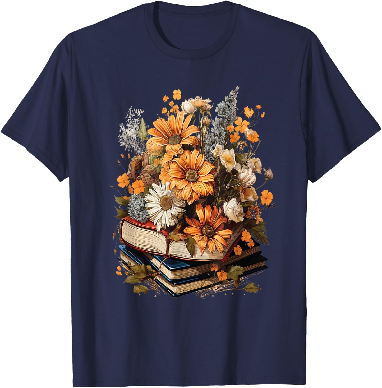 Floral Cute Graphic: Women's Vintage Wildflower Design T-Shirt - T-Shirt | Navy