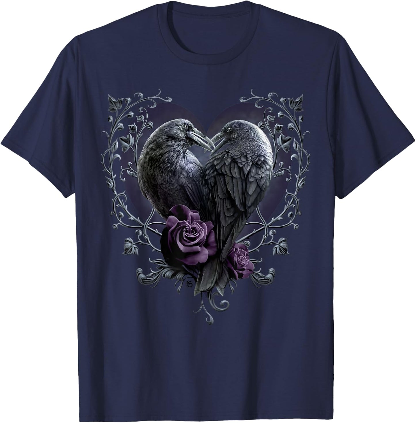Spiral Original - Raven Heart - Gothic Ravens T-Shirt - T-Shirt | Navy