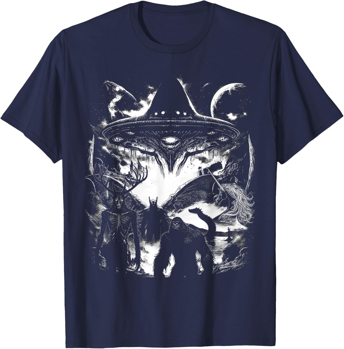 Bigfoot Loch Ness Monster Mothman Wendigo Alien Cryptid T-Shirt - T-Shirt | Navy