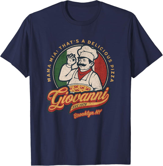 Vintage New York Pizza Retro 70s Giovanni Brooklyn NY T-Shirt - T-Shirt | Navy
