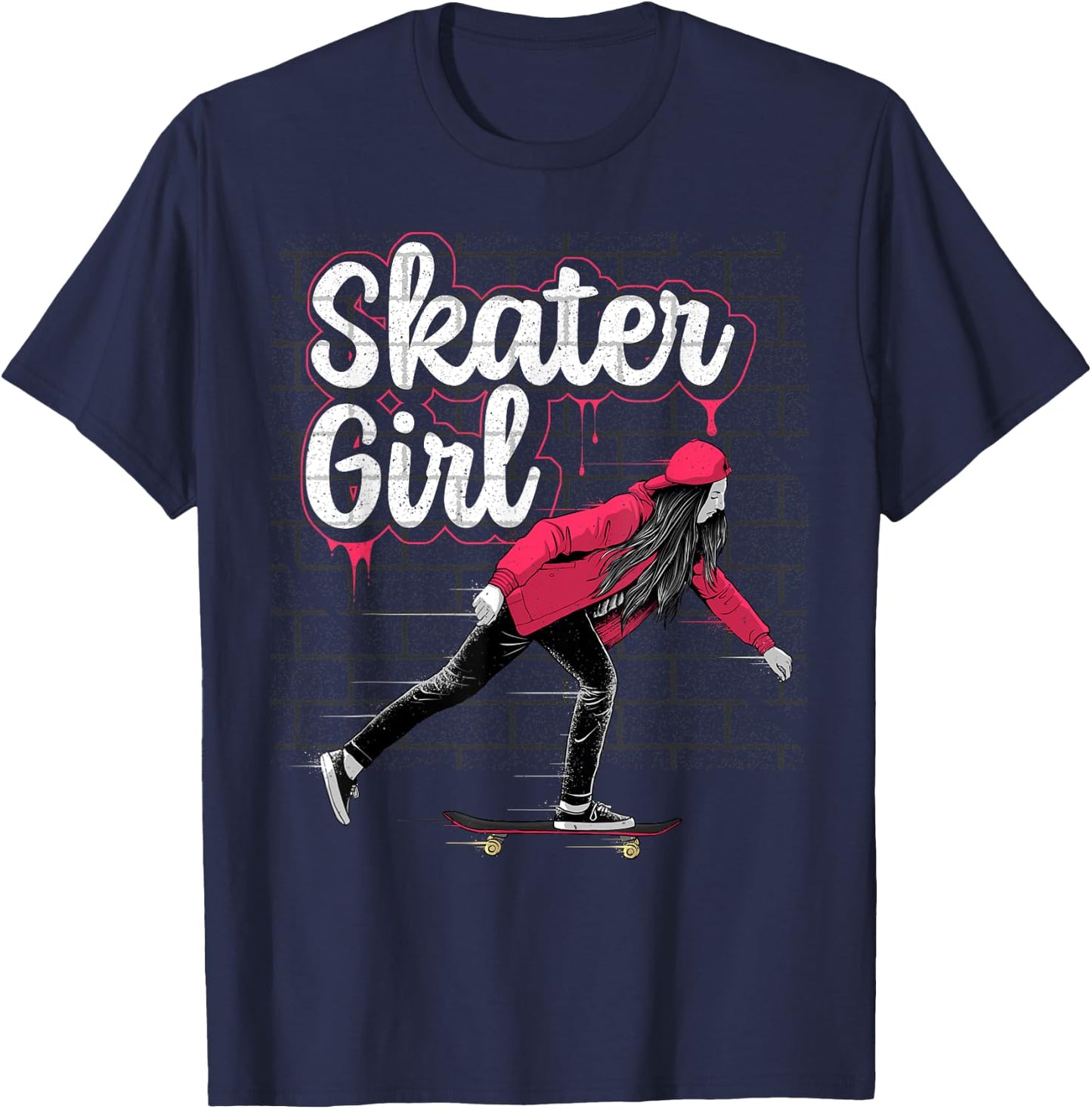 Cool Skateboard Art For Teen Girls Kids Skateboarding Skater T-Shirt - T-Shirt | Navy