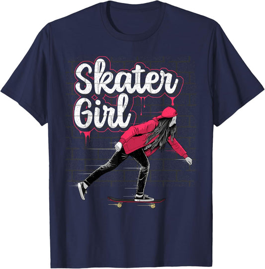 Cool Skateboard Art For Teen Girls Kids Skateboarding Skater T-Shirt - T-Shirt | Navy