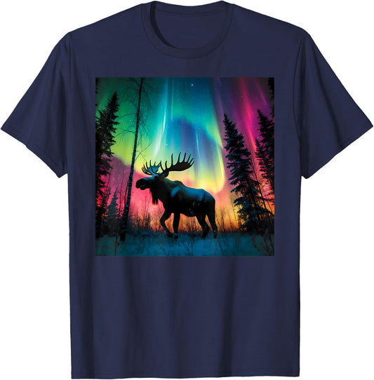 Minnesota Northern Lights Moose Family Winter Camping Trip T-Shirt - T-Shirt | Navy