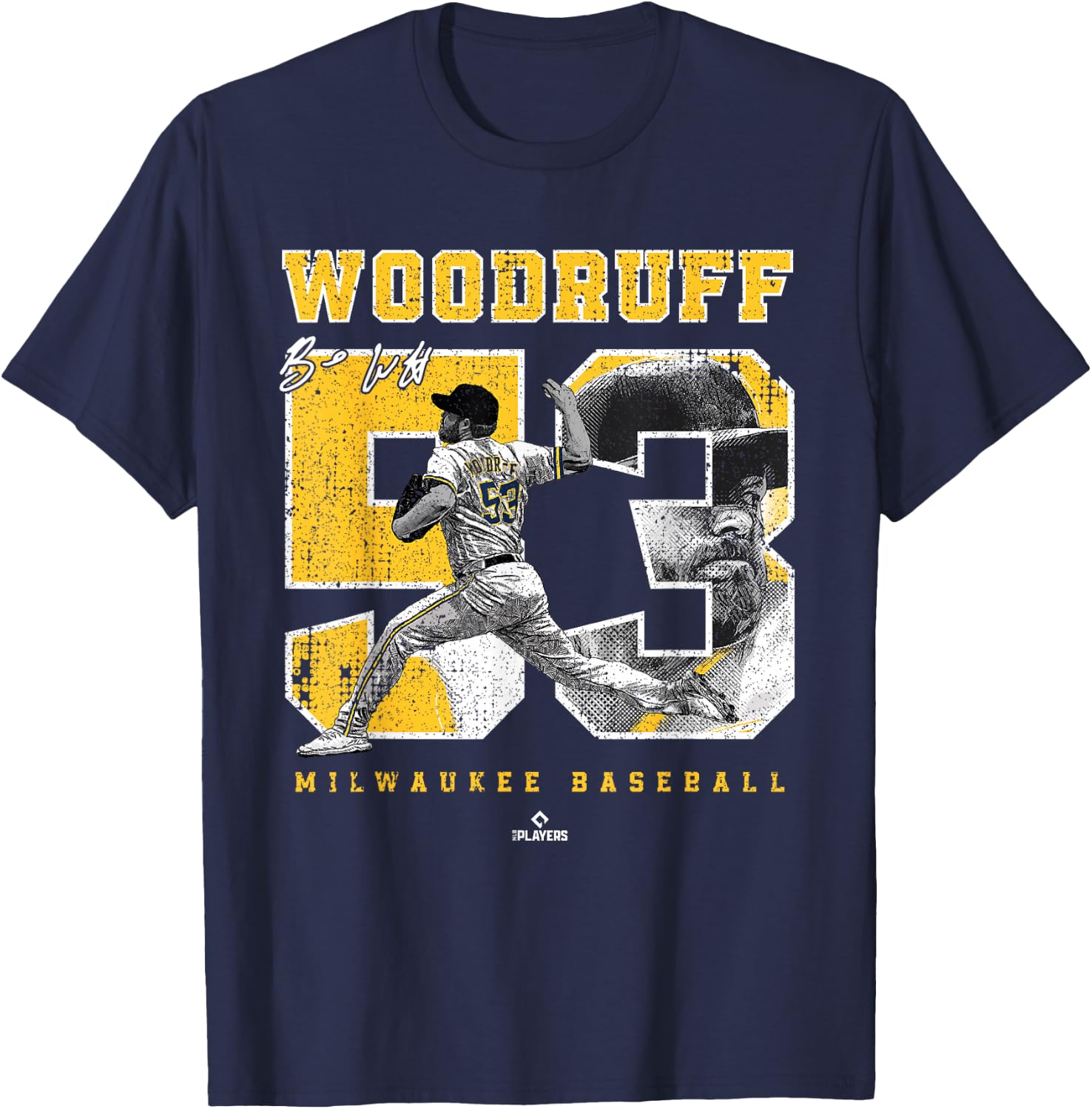Number and Portrait Brandon Woodruff Milwaukee MLBPA T-Shirt - T-Shirt | Navy