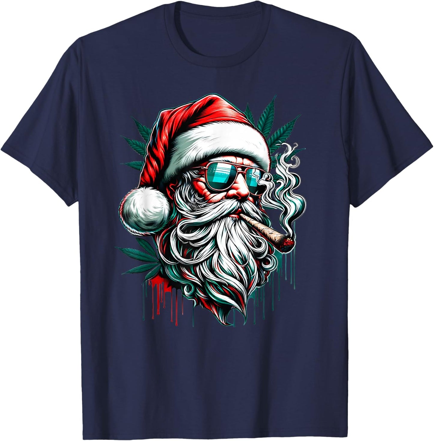 Cool Santa Claus Smoking Weed Marijuana 420 Christmas T-Shirt - T-Shirt | Navy