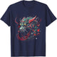 Dragon Asia Mythology Futuristic Japanese Cyberpunk Japan Art Cyber - Women's -Adults Black Short Sleeve Classic Fit Collarless - Small T-Shirt - T-Shirt | Navy